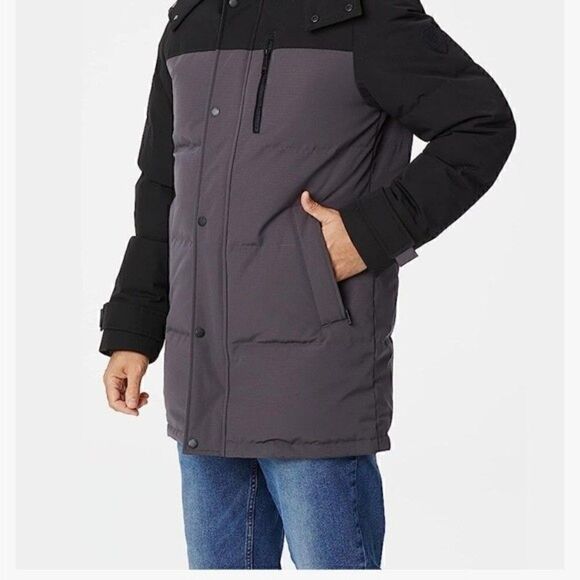 New Vince Camuto Men's Color Block Long Winter Parka Jacket Coat  black/grey M - Picture 7 of 13